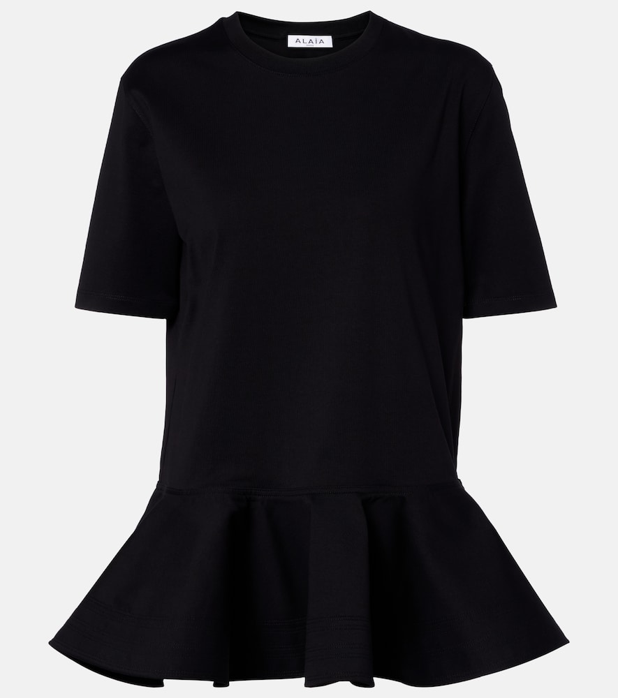 Alaia Women's Black Peplum Cotton Jersey T-Shirt UK Size 10 - Mytheresa