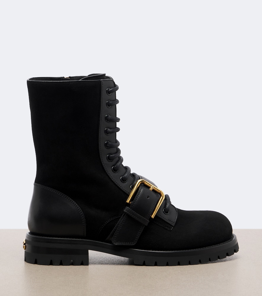 Dolce&Gabbana Suede Leather-Trimmed Lace-Up Boots
