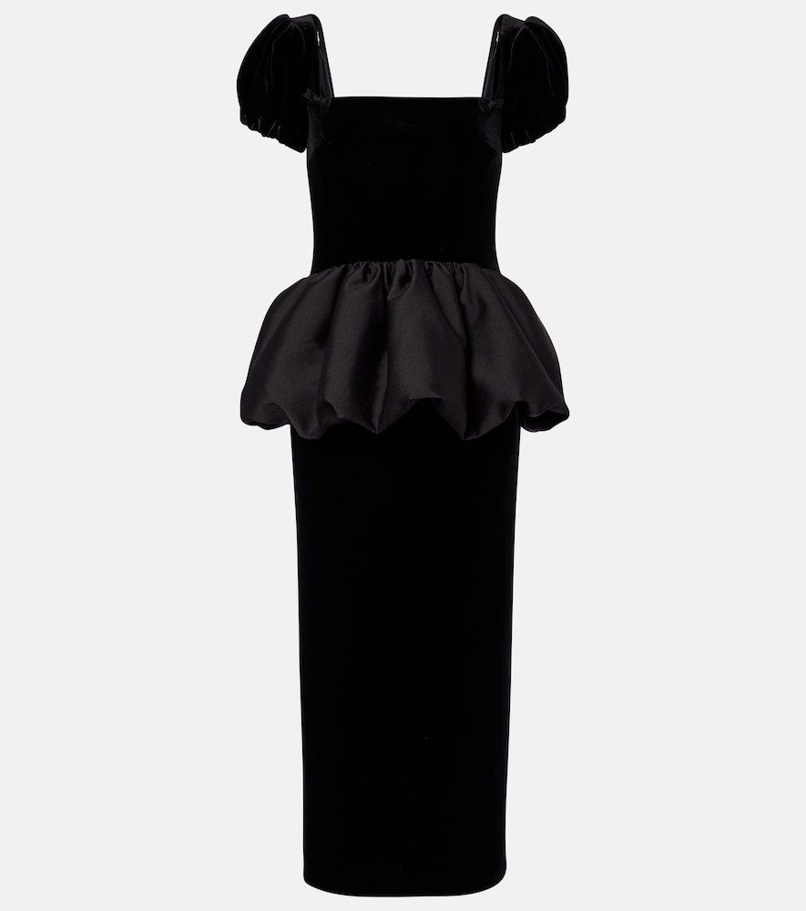Abito midi peplum in velluto e taffetà
