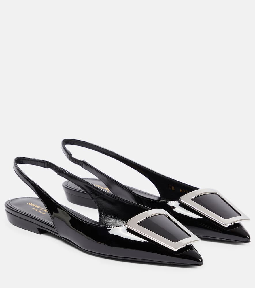 SAINT LAURENT Maxine buckle-embellished patent-leather slingback