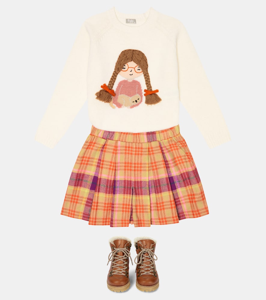Il Gufo Embroidered Virgin Wool Sweater In Milk/bubble Pink