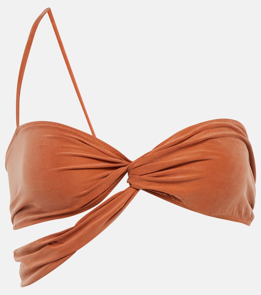 Jacquemus Espelho Cropped Asymmetric Stretch-jersey Bandeau Top In Red