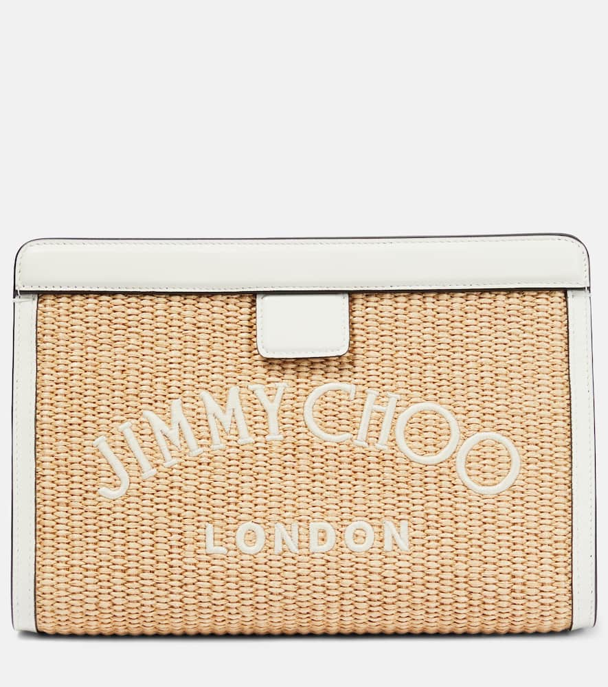 Jimmy Choo Avenue logo raffia clutch