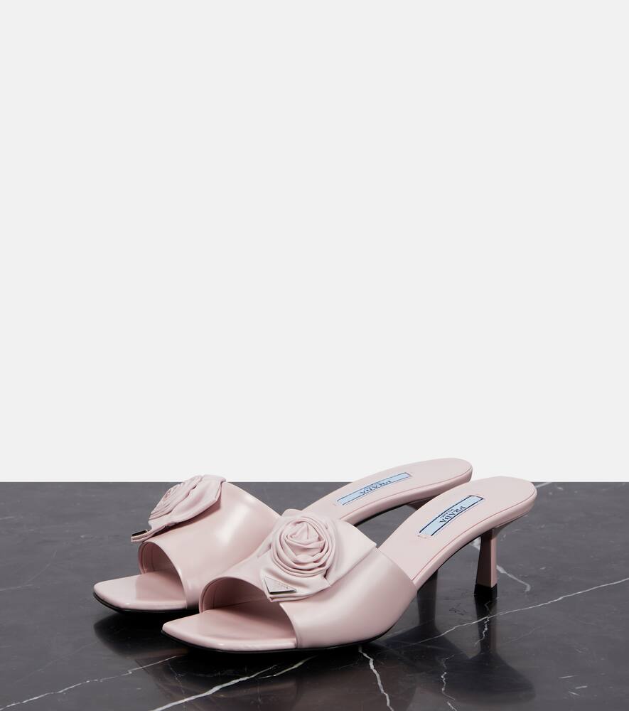 Prada Embellished Leather Mules In Alabastro