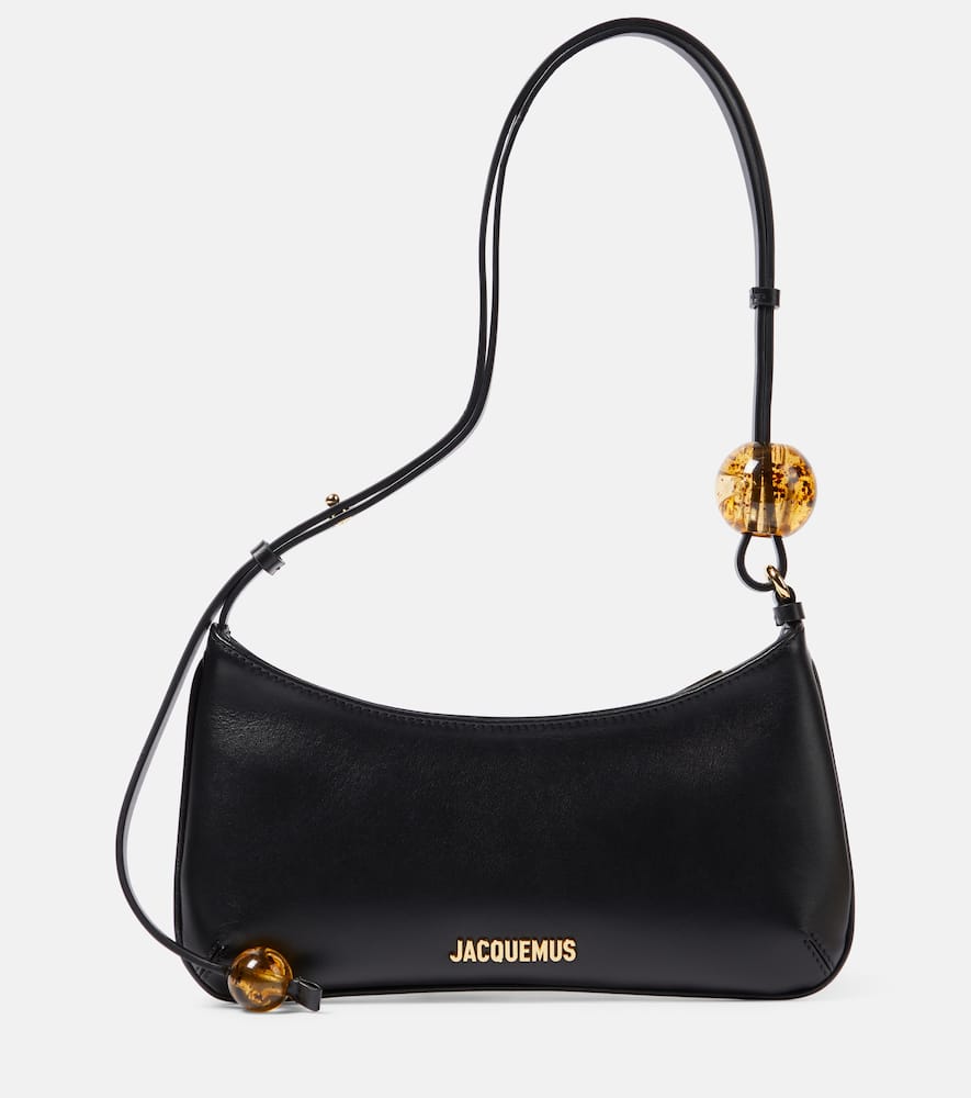 Shop Jacquemus Le Bisou Perle Small Leather Shoulder Bag In Black