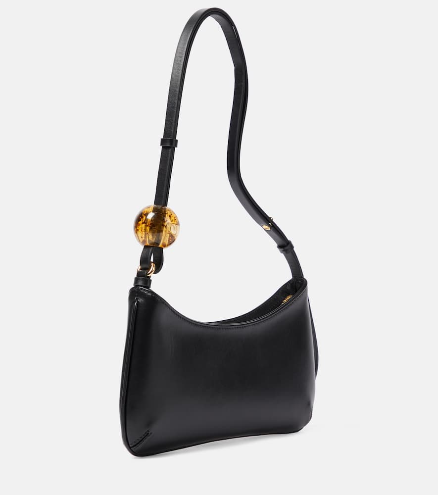 Shop Jacquemus Le Bisou Perle Small Leather Shoulder Bag In Black