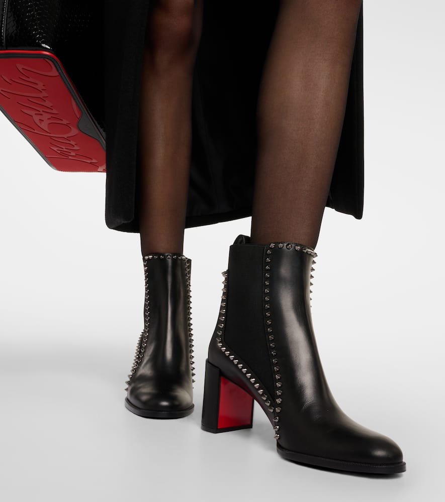 Shop Christian Louboutin Out Line Spikes Leather Ankle Boots In Black