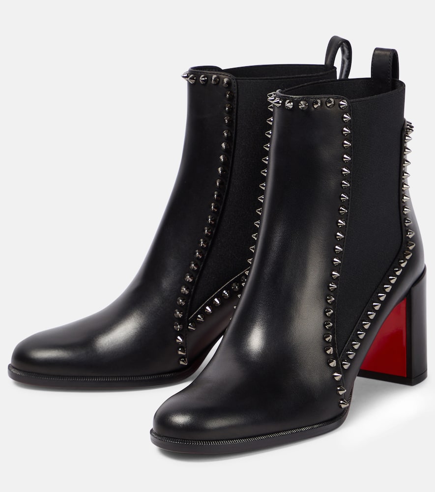 Shop Christian Louboutin Out Line Spikes Leather Ankle Boots In Black