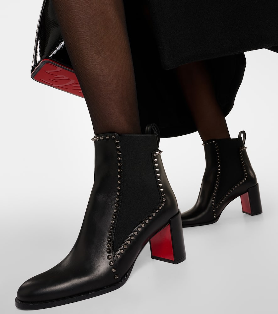 Shop Christian Louboutin Out Line Spikes Leather Ankle Boots In Black