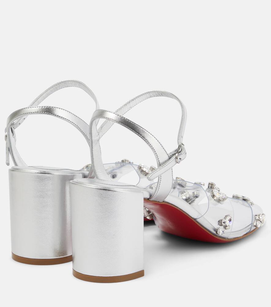 Shop Christian Louboutin Queenie Pvc And Metallic Leather Sandals In Cry/silver/lin Silver