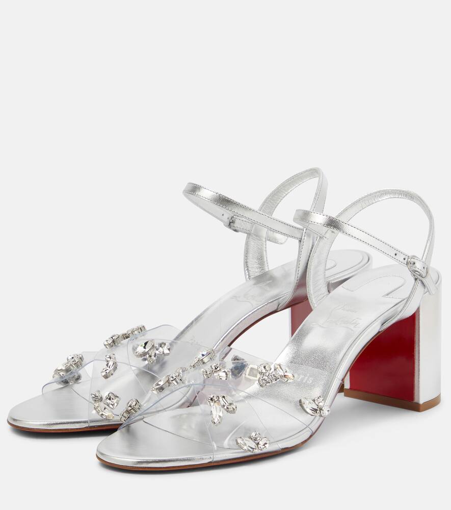 Shop Christian Louboutin Queenie Pvc And Metallic Leather Sandals In Cry/silver/lin Silver