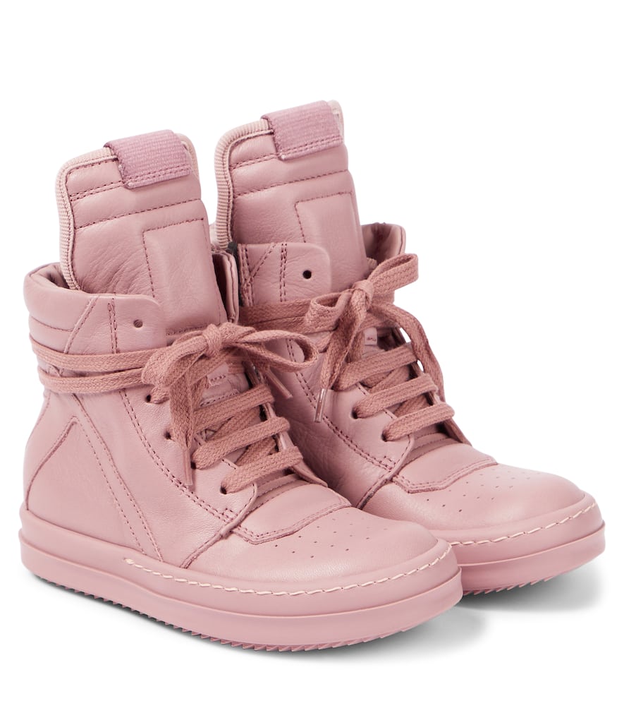 Shop Rick Owens Geobasket Leather High-top Sneakers In Dusty Pink/dusty Pink