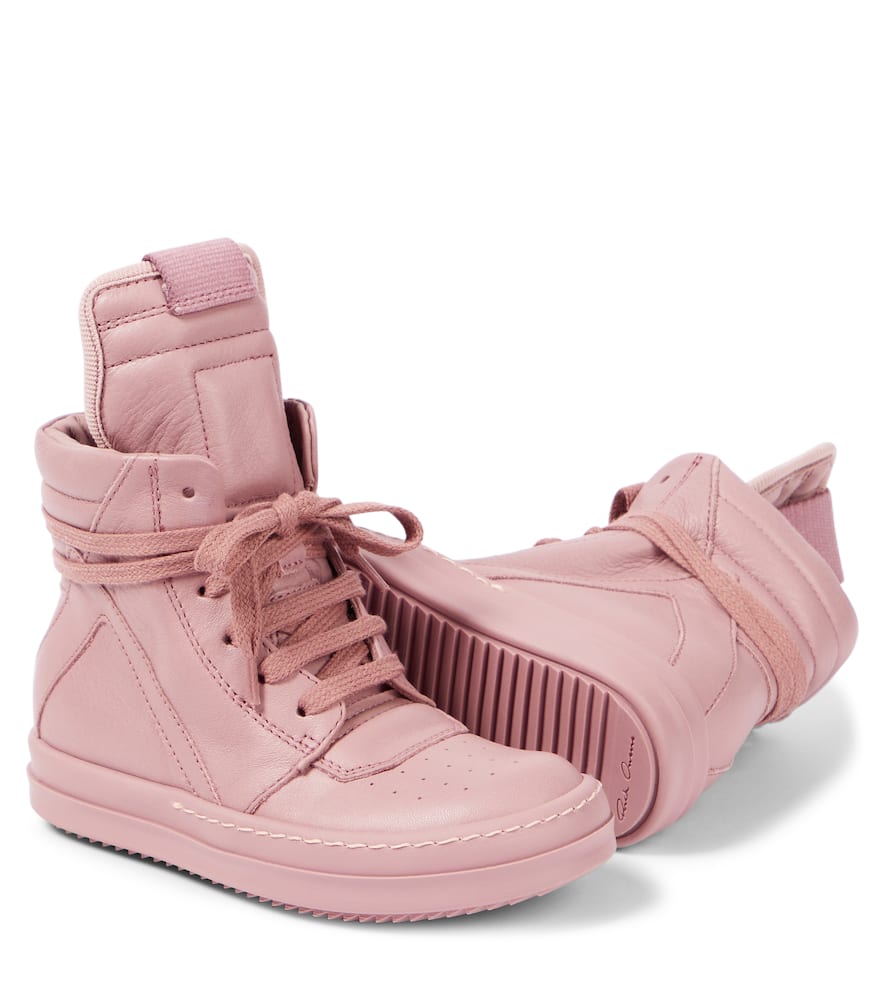 Shop Rick Owens Geobasket Leather High-top Sneakers In Dusty Pink/dusty Pink