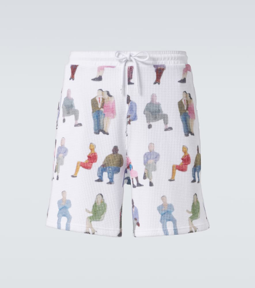 Printed waffle-knit cotton shorts
