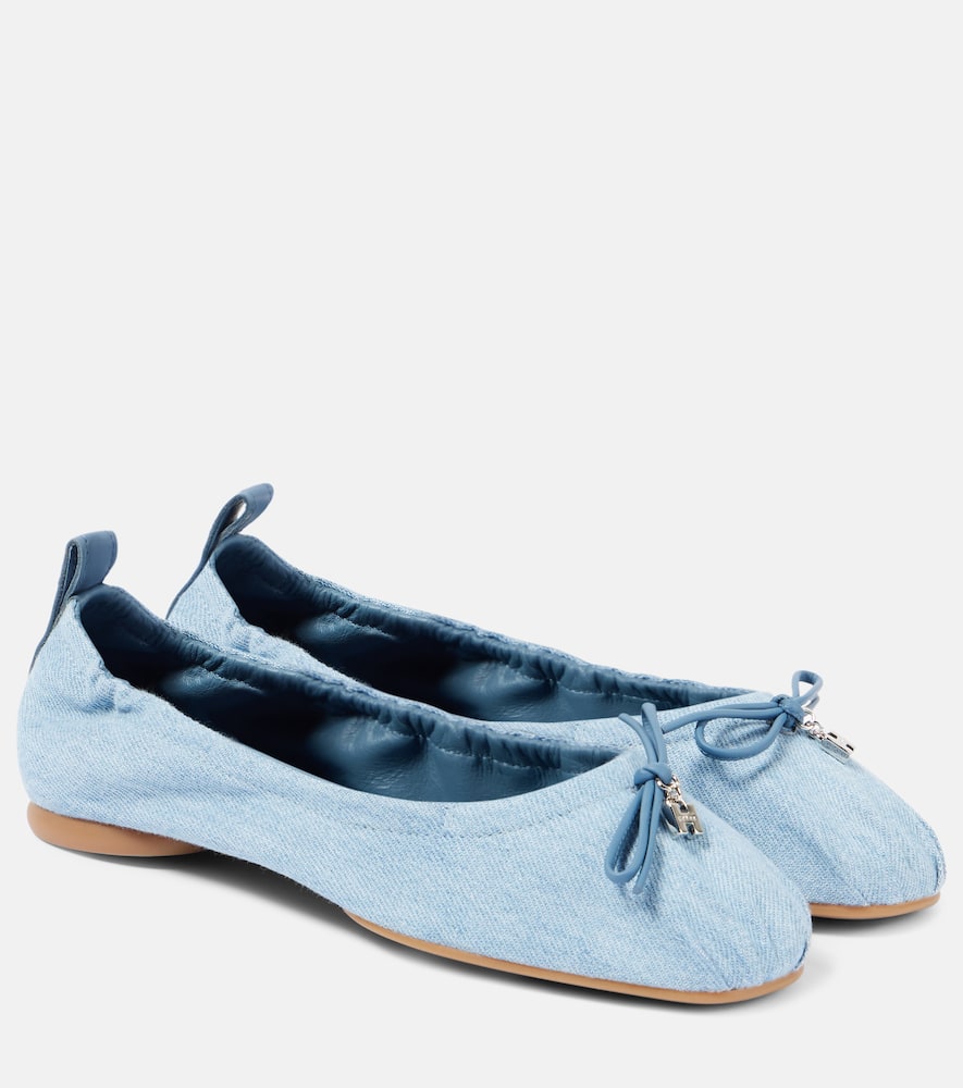 H684 bow-detail denim ballet flats