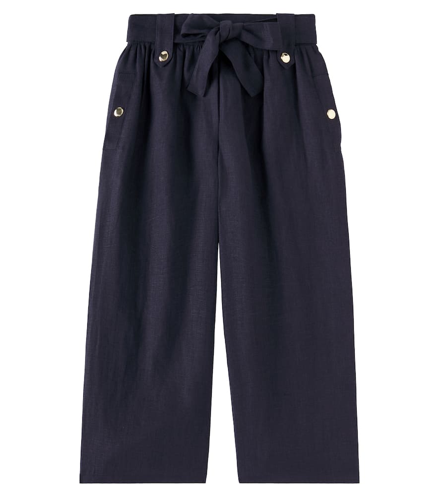 Chloé Linen Wide-leg Pants In Navy