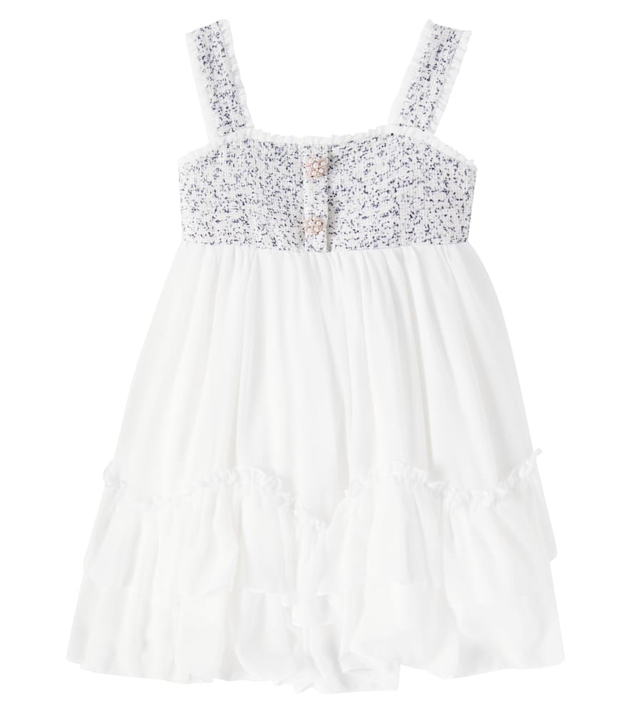 Patachou Verziertes Kleid Aus Tweed Und Chiffon In Weiss