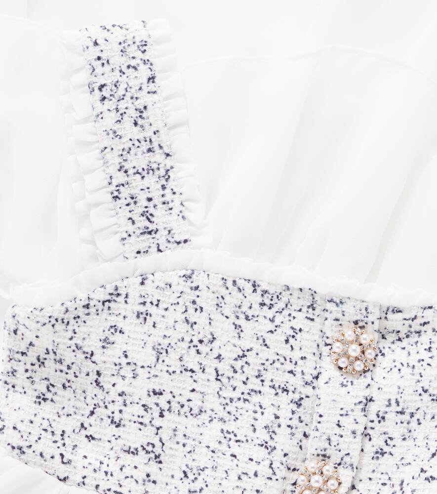Patachou Verziertes Kleid Aus Tweed Und Chiffon In Weiss