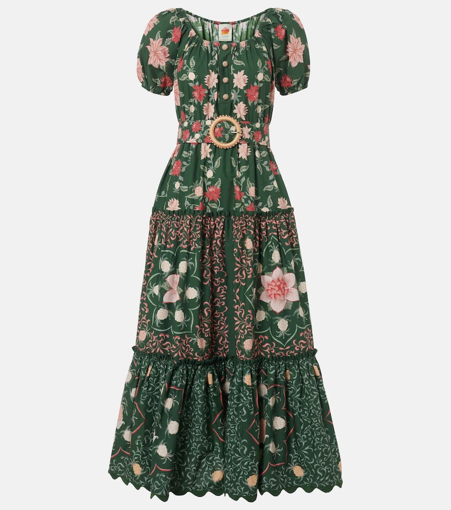 Tiered floral cotton poplin maxi dress