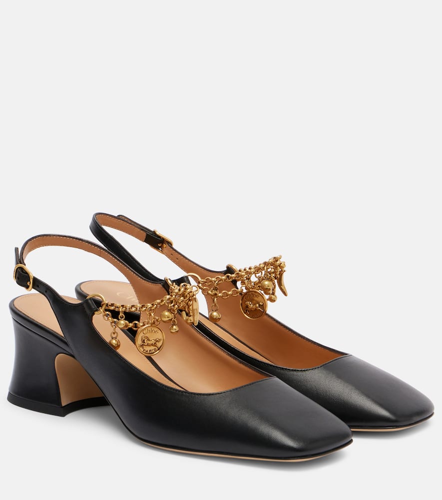 Chloé Charms 55 Chain-embellished Leather Pumps In Black