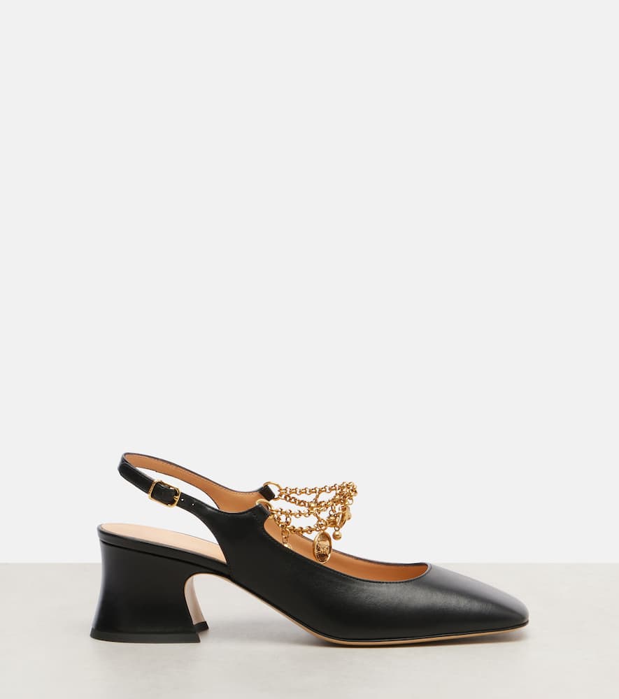 Chloé Charms 55 Chain-embellished Leather Pumps In Black