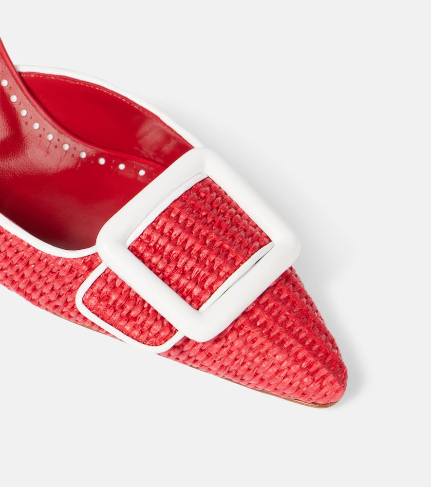 Manolo Blahnik Maysale 70 Leather-trimmed Raffia Mules In Red