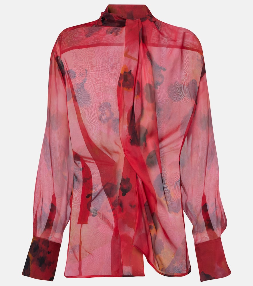 Draped printed silk blouse