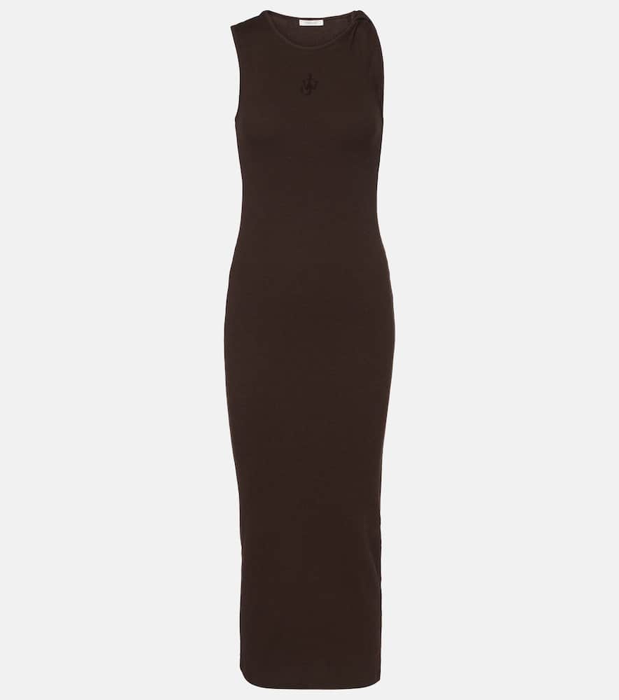 Jw Anderson Embroidered Cotton Maxi Dress In Brown