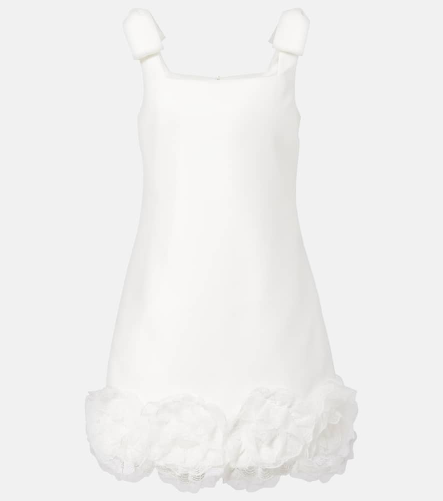 Bridal floral-appliqué crêpe minidress