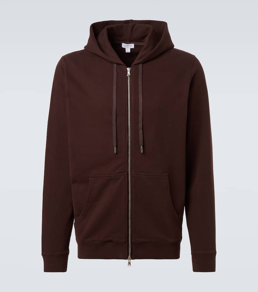 Sunspel Loopback Cotton Hoodie In Brown