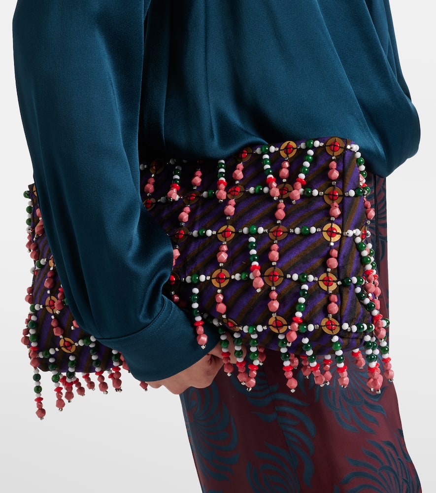 Dries Van Noten Small Beaded Striped Clutch In Multi