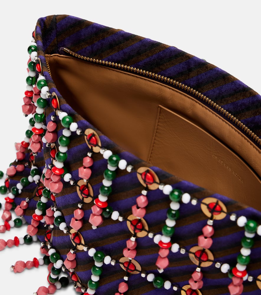 Dries Van Noten Small Beaded Striped Clutch In Multi
