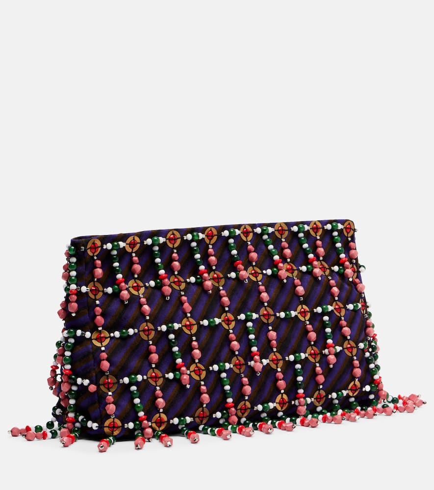 Dries Van Noten Small Beaded Striped Clutch In Multi