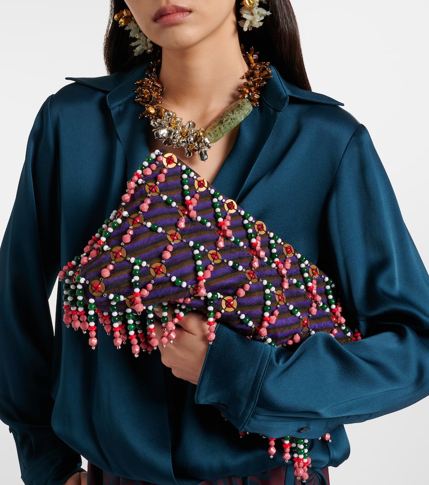 Dries Van Noten Small Beaded Striped Clutch In Multi