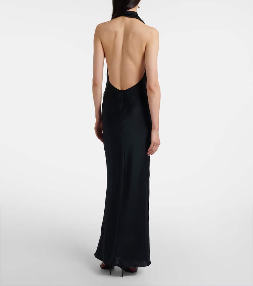 Staud Poppi Draped Halterneck Silk-blend Gown In Black