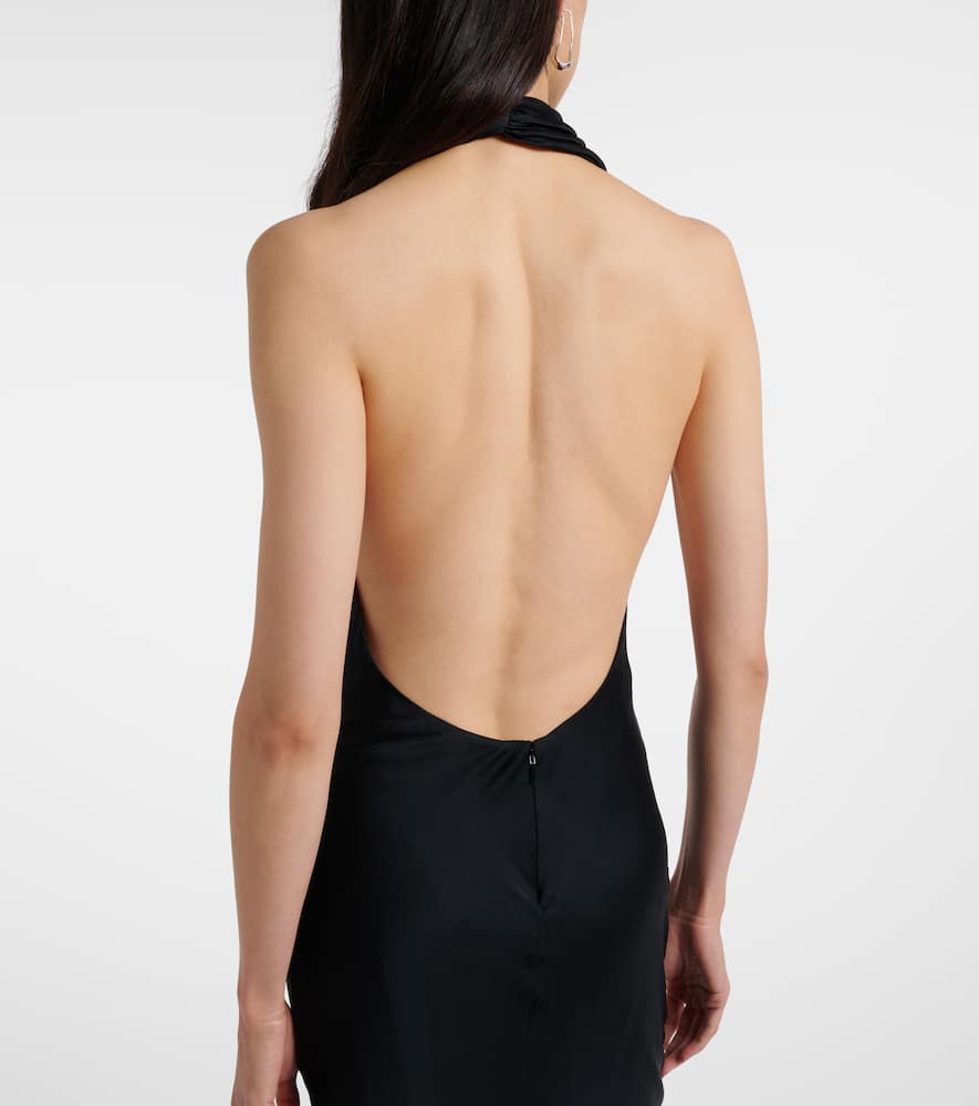 Staud Poppi Draped Halterneck Silk-blend Gown In Black