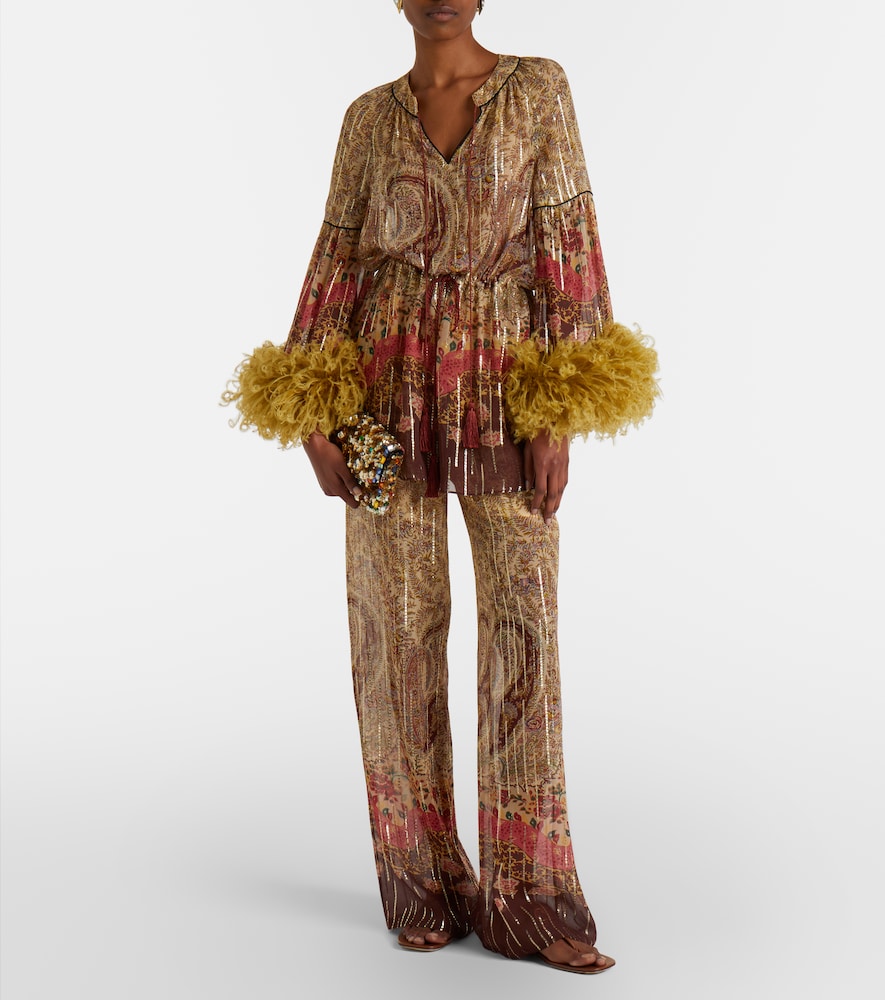 Valentino Printed silk-blend wide-leg pants