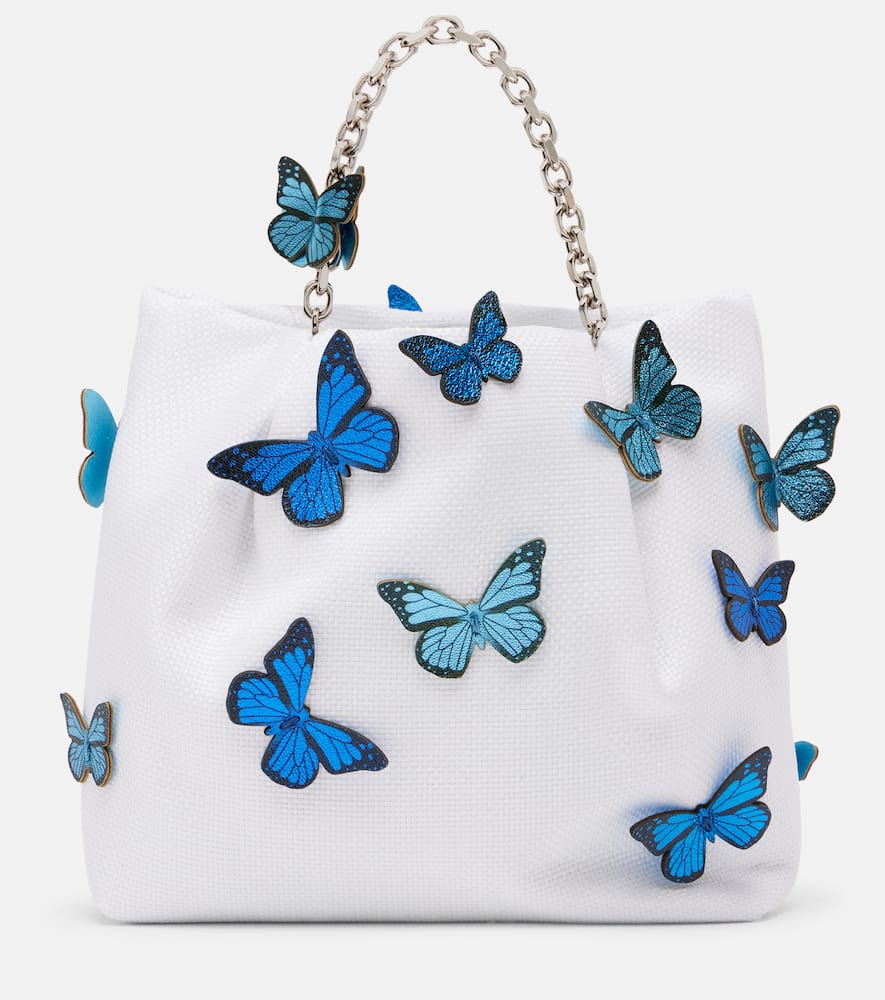 Aquazzura Papillon Mini Appliqué Raffia Tote Bag In White