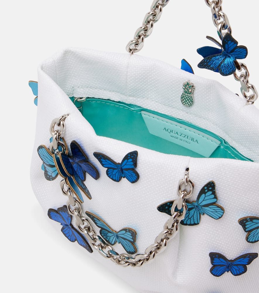 Aquazzura Papillon Mini Appliqué Raffia Tote Bag In White