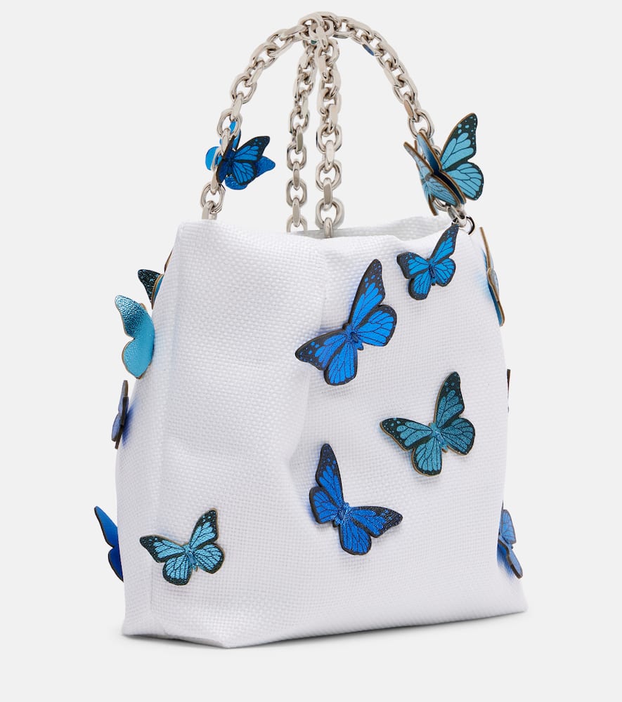 Aquazzura Papillon Mini Appliqué Raffia Tote Bag In White