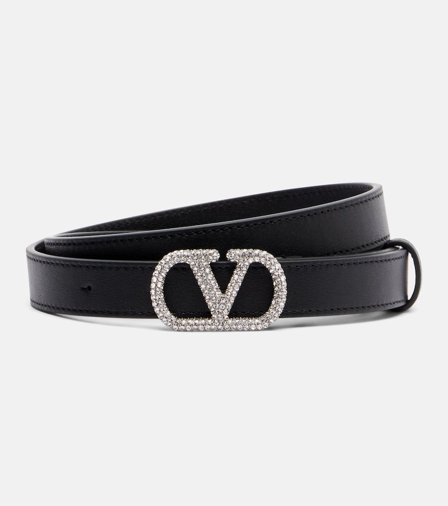 Valentino Vlogo Crystal-embellished Leather Belt In Black