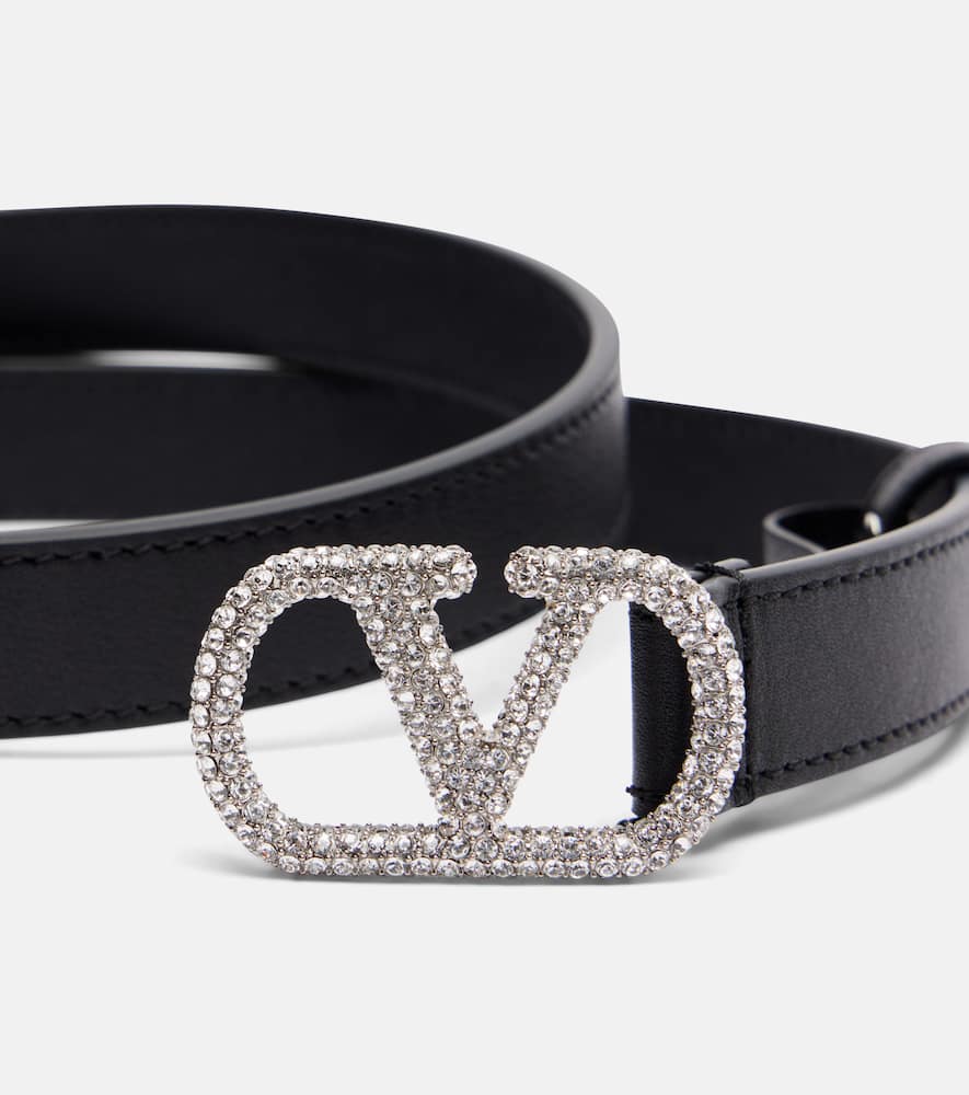 Valentino Vlogo Crystal-embellished Leather Belt In Black