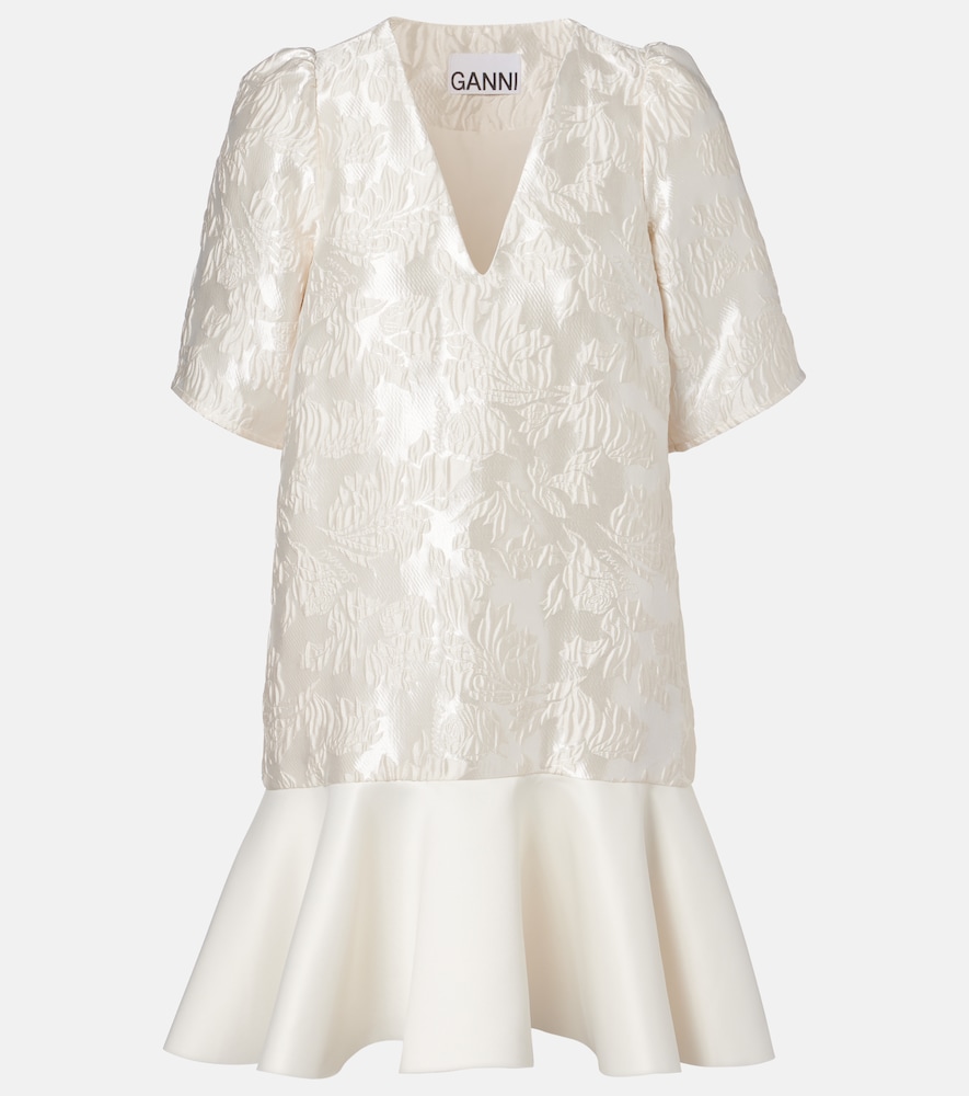 Ganni Women's White Floral Satin Cloque Minidress UK Size 8 - Mytheresa