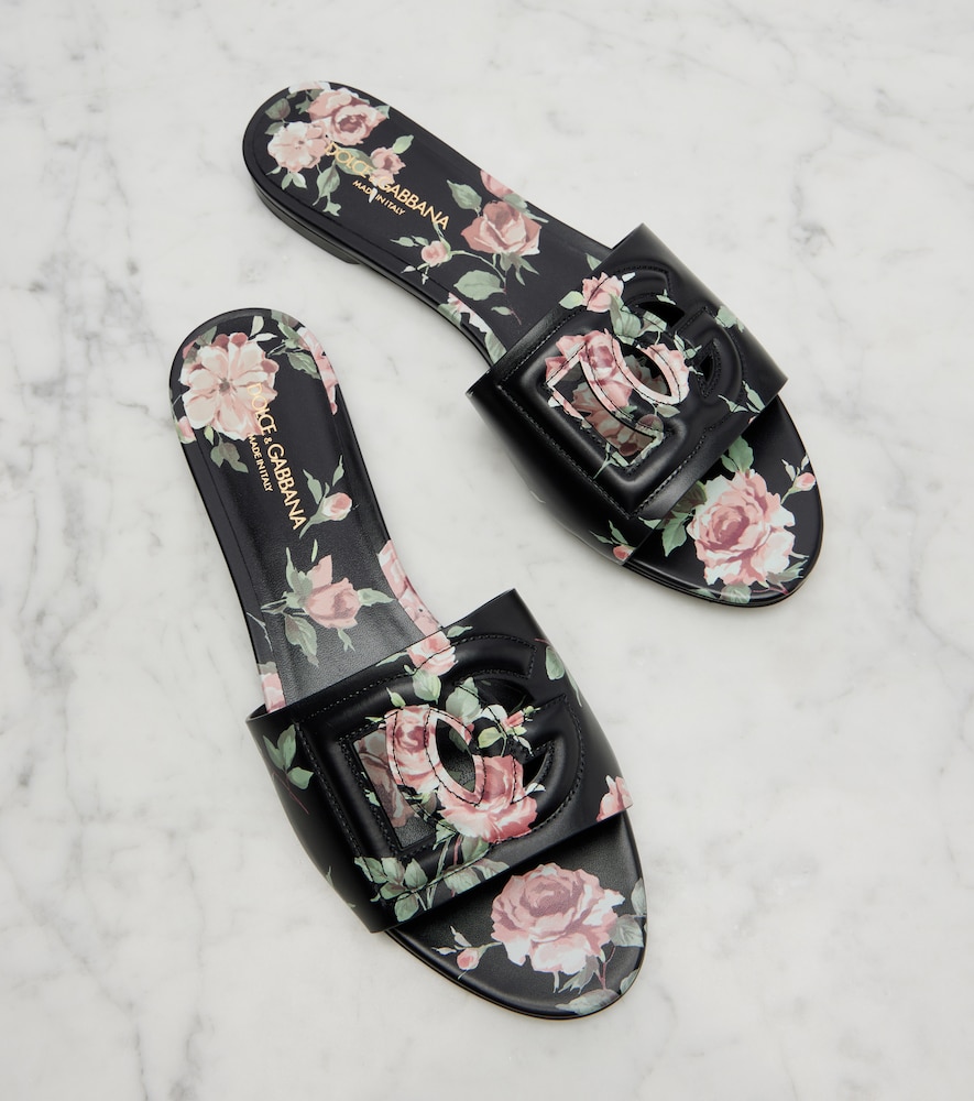  Dolce&gabbana Dolce&gabbana Dg Floral Leather Slides 