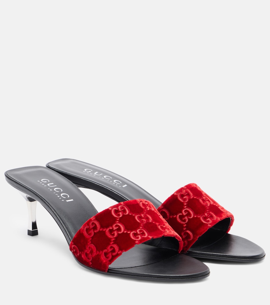 Gucci Donna Mules In Velluto Gg Rosso Eu Taglia 38.5