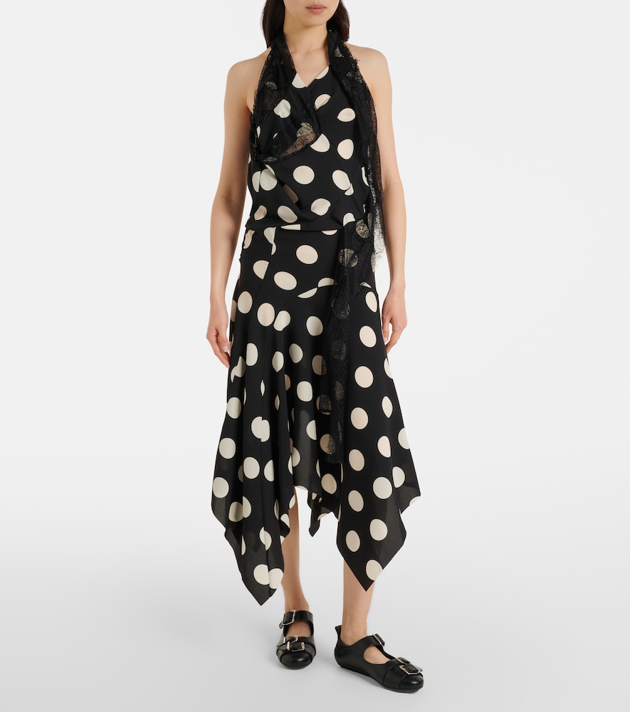 Lace-Trimmed Polka-Dot Midi Dress