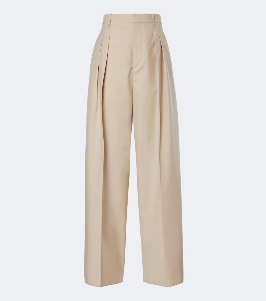 Pantaloni a gamba larga in lana e cotone