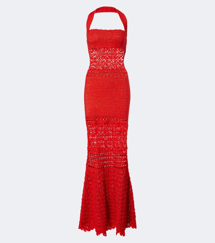 Retroféte Retrofête Peggie Crochet Cotton-blend Maxi Dress In Red