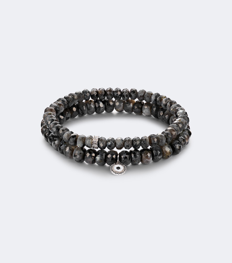 Sydney Evan Set de 2 bracelets en or blanc 14 ct, diamants et pierres de lune