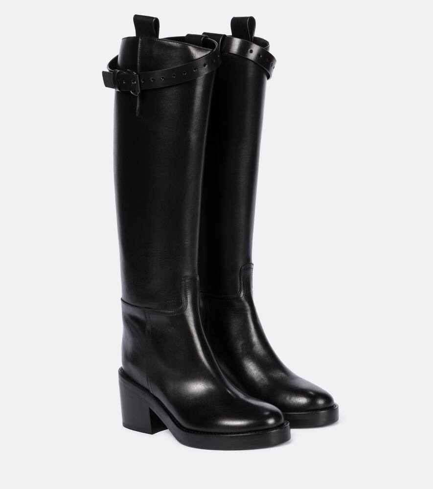 Ann Demeulemeester Leather Stan Heel Riding Tall Boots In Black